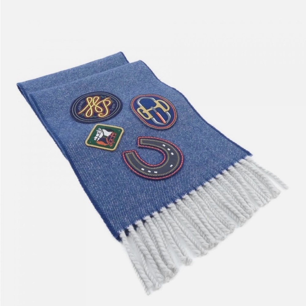 Hermès College Muffler Scarf Cashmere Blue
